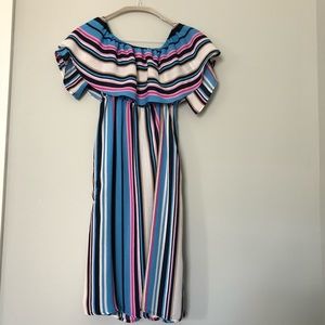 Colorful Off The Shoulder Dress With Pockets